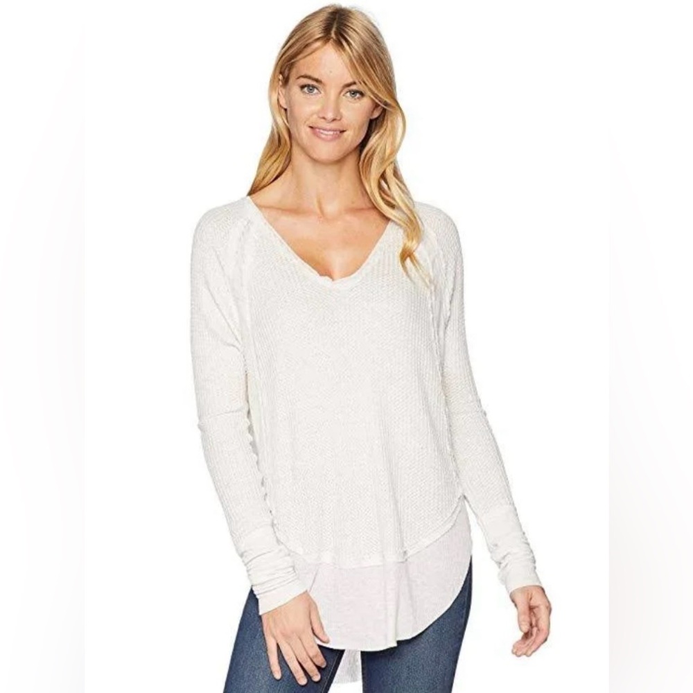 NWOT Free People We The Free Catalina Raw Seams Slouchy Knitted Thermal Top L